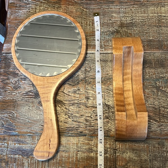 Wooden Round Long Handled Hand Mirror-Handcrafted/vintage  13”X 7”inches 🪞 - Picture 4 of 5